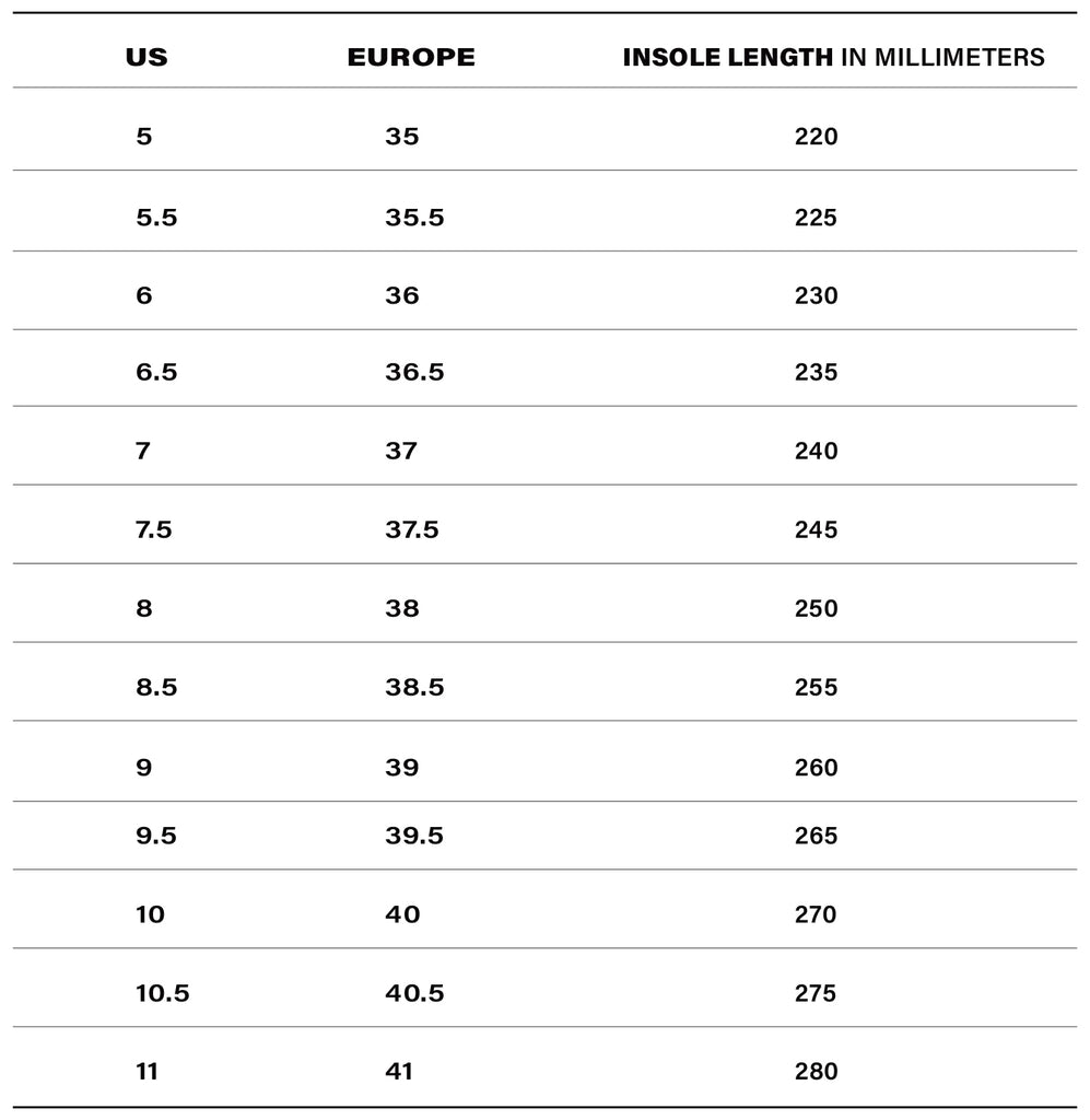 Womans Shoe Size Chart