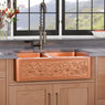 33" Ashland Copper Vine Design 60/40 Offset Double-Bowl Farmhouse Sink