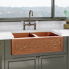 33" Ashland Copper Vine Design Double-Bowl Farmhouse Sink