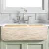 33" Burwell Polished Egyptian Cream Marble 60/40 Offset Double-Bowl Farmhouse Sink - Chiseled Apron