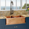 33" Galor Copper Double-Bowl Farmhouse Sink with Rings