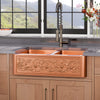 36" Ashland Copper Vine Design 60/40 Offset Double-Bowl Farmhouse Sink