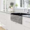 36" Buford Polished Black Granite 60/40 Offset Double-Bowl Farmhouse Sink - Chiseled Apron