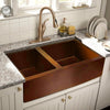 36" Elpsa Hammered Copper 60/40 Offset Double-Bowl Farmhouse Sink