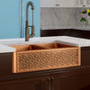 36" Gancher Copper Embossed Floral Design 60/40 Double-Bowl Farmhouse Sink