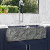 36" Kennesaw Polished Blue Gray Granite 60/40 Offset Double-Bowl Farmhouse Sink - Chiseled Apron