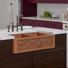 36" Lynn Copper Grape Design 60/40 Offset Double-Bowl Farmhouse Sink