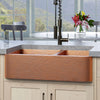 36" Sinclair Hammered Copper 60/40 Offset Double-Bowl Farmhouse Sink