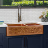 42" Ashland Copper Vine Design 60/40 Offset Double-Bowl Farmhouse Sink