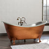 66" Forhaster Antique Copper Clawfoot Double-Slipper Tub - Nickel Interior