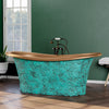 68" Curtis Copper Double Slipper Smooth Bathtub - Inside French Patina & Outside Smooth Verdigris