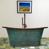 68" Sullivan Copper Double Slipper Hammered Bathtub - Inside French Patina & Outside Hammered Verdigris