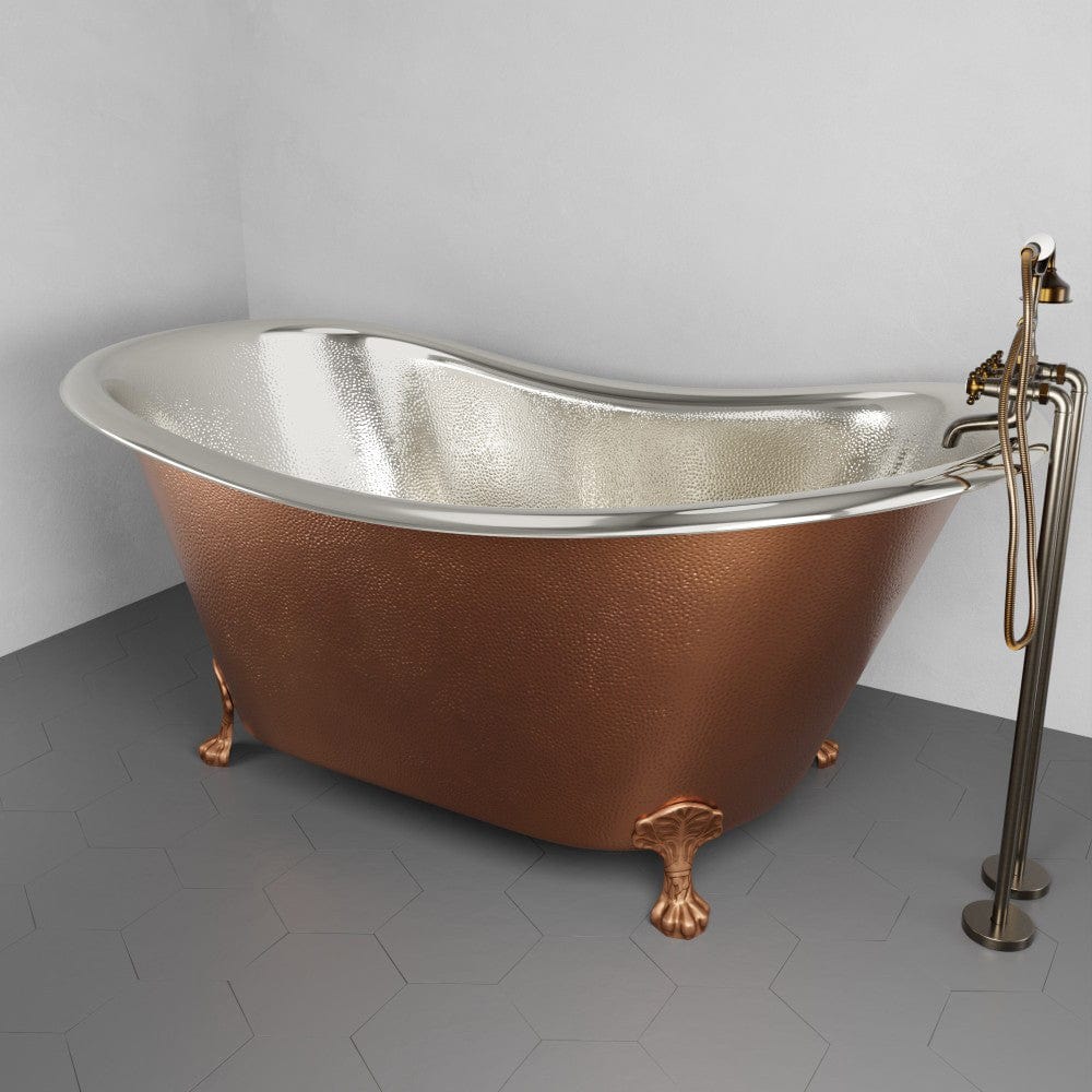 72 x 40 Extra Wide Forhaster Antique Copper Clawfoot Double-Slipper Tub -  Multiple Finishes