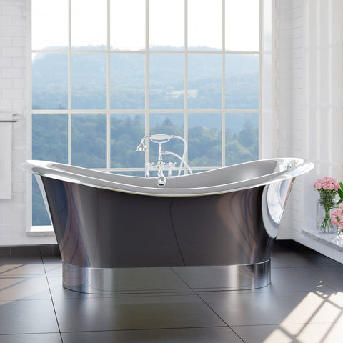 69 Merlin Acrylic Double Slipper Clawfoot Tub - Black Exterior with  Brushed Brass Feet & Pop-Up Drain