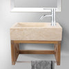 16" Eupora Wall-Mount Teak Vanity with Towel Bar and Stone Sink - Natural Teak