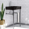 24" Arminto Black Vitreous China Console Bathroom Sink with Black Powdercoat Steel Stand