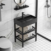 24" Pampen Black Vitreous China Console Sink with Black Powdercoat Steel Stand and Shelves
