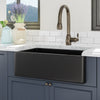 30" Bepster Handcrafted Fireclay Single-Bowl Smooth Farmhouse B-Grade Sink with Offset Drain- Matte Black
