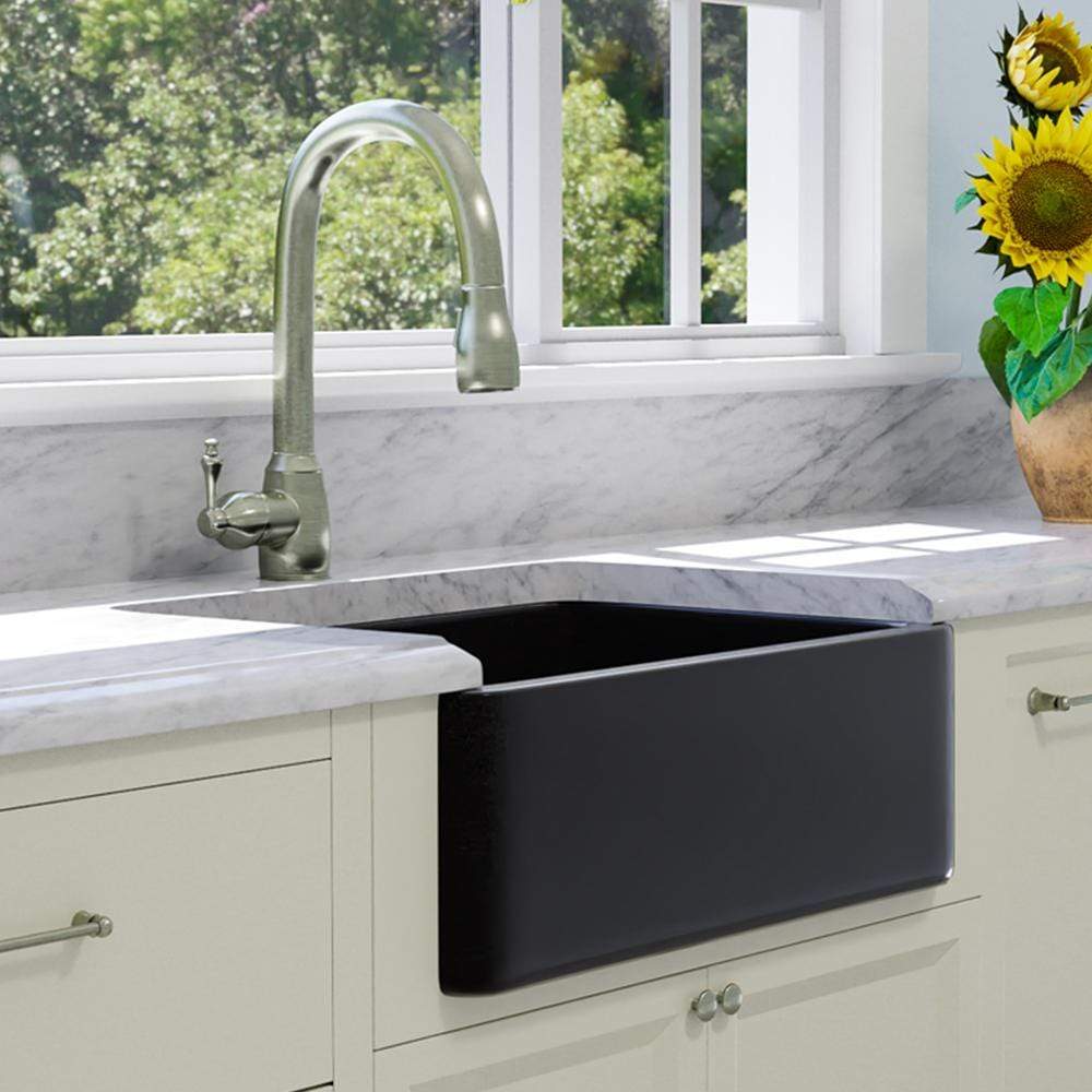 33 Buford Polished Black Granite Single Bowl Farmhouse Sink Chisele