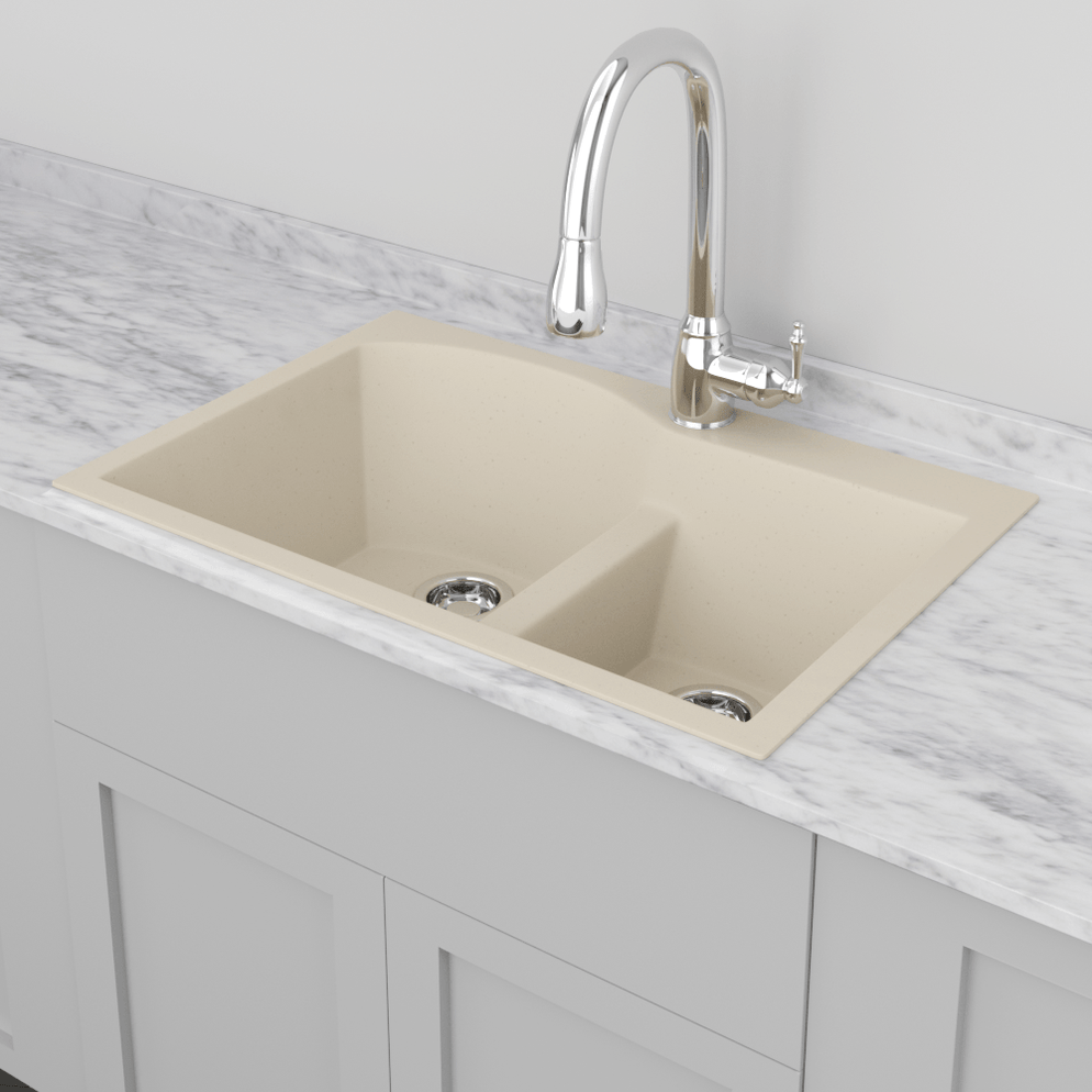 33 Bysen 60 40 Offset Double Bowl Granite Composite Sink Beige