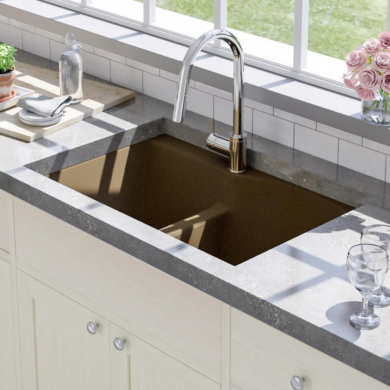 33 Bysen 60 40 Offset Double Bowl Granite Composite Sink Brown