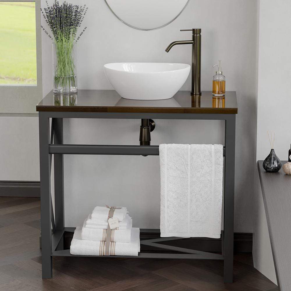 35 Steel Vanity Unit With Dark Walnut Wood Top Towel Bar And Shelf Magnus Home Products