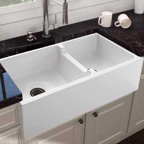 36 Bari Fireclay 60 40 Offset Double Bowl Farmhouse Sink — Magnus Home