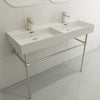 48" Wanchen Fireclay Double-Bowl Console Bathroom Sink with Steel Stand