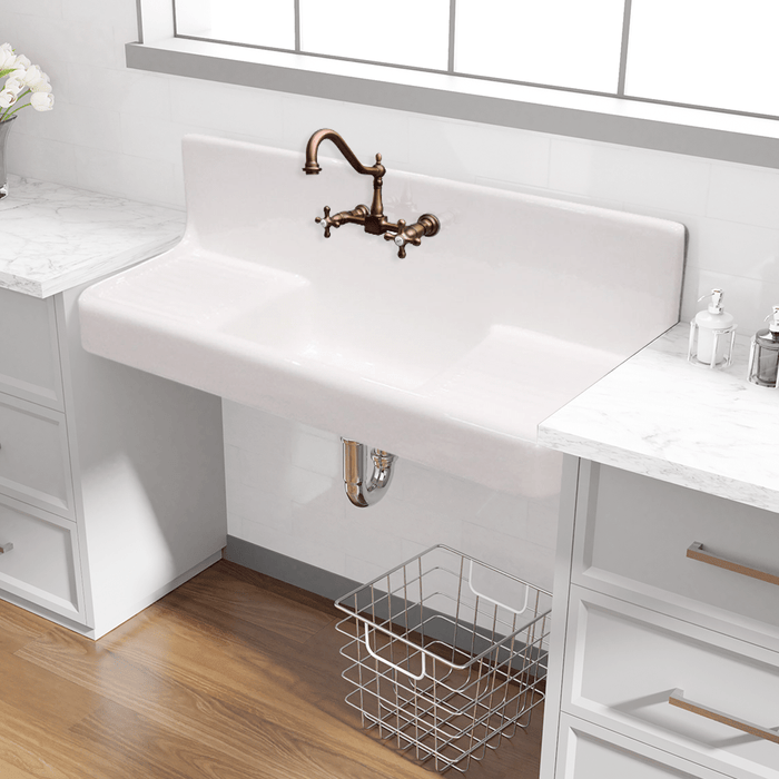 60 Ramsey Cast Iron Wall Hung Kitchen Sink With Dual Drainboards