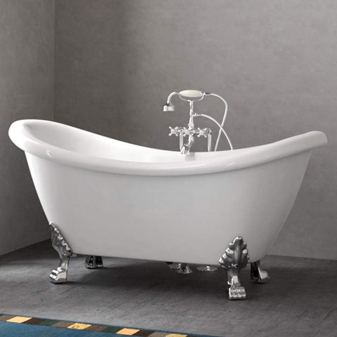 69 Merlin Acrylic Double Slipper Clawfoot Tub - Black Exterior with  Brushed Brass Feet & Pop-Up Drain