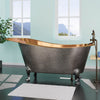 66" Walden Hammered Antique Copper Slipper Clawfoot Tub - Polished Interior