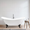 69" Merlin Acrylic Double Slipper Clawfoot Tub - White Exterior with Matte Black Feet & Pop-Up Drain