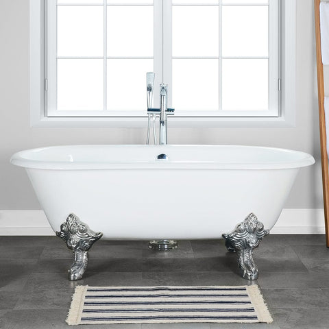 69 Merlin Acrylic Double Slipper Clawfoot Tub - Black Exterior with  Brushed Brass Feet & Pop-Up Drain