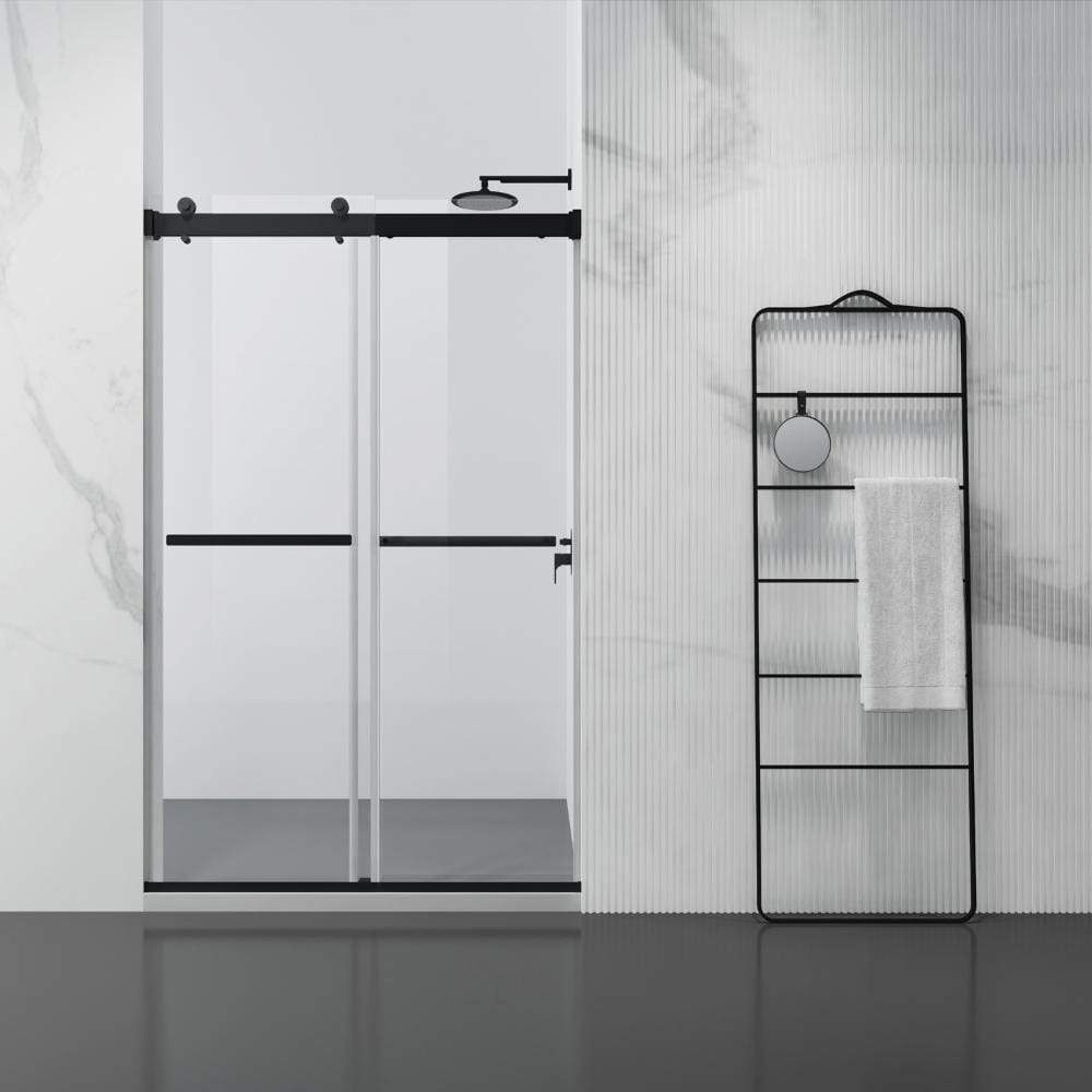 Skyros 48 W X 76 H Double Sliding Frameless Shower Door In Matt Blac Magnus Home Products