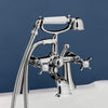 Standard Deck-Mount Tub Faucet with Metal Cross Handles, Porcelain Hand Shower and Offset Couplers