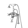 Traditional Deck-Mount Tub Faucet with Metal Hand Shower -  Angular Body and Modern Couplers