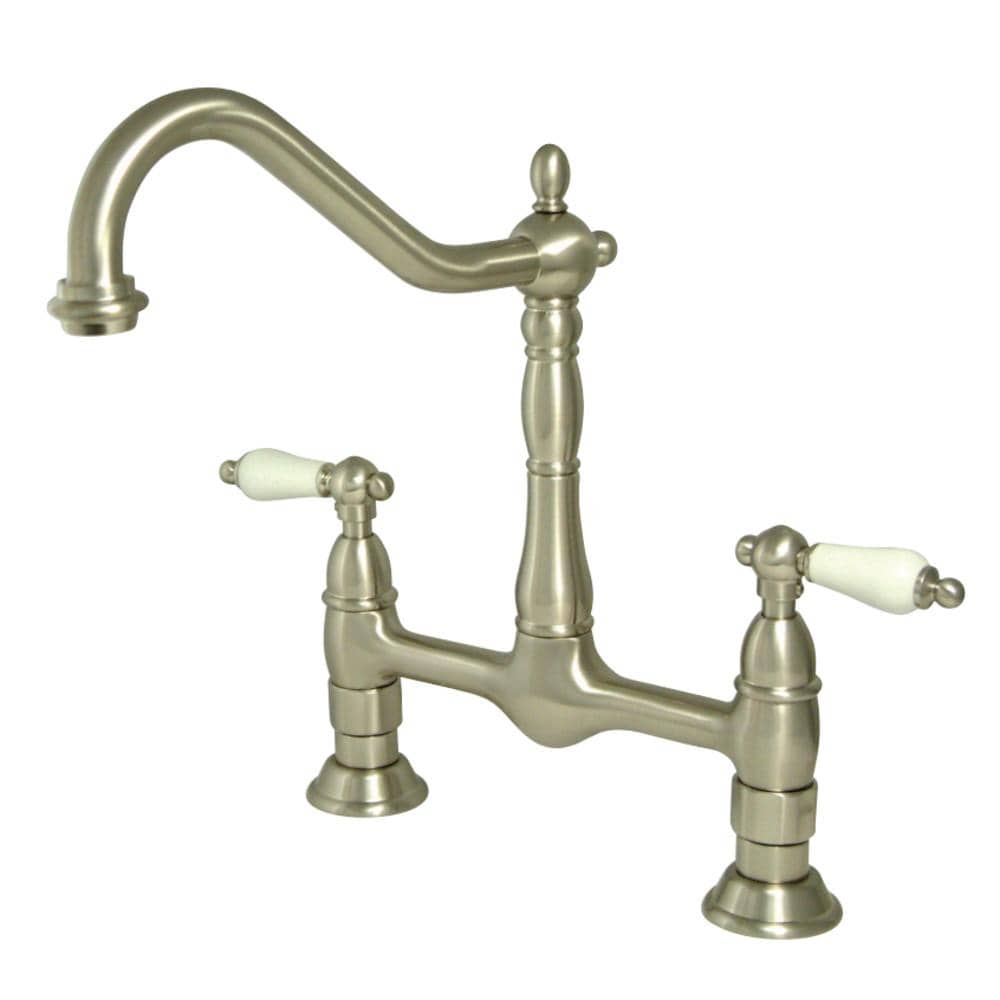 Victorian 2-Handle Bridge Kitchen Faucet with Side Sprayer in Polished Brass