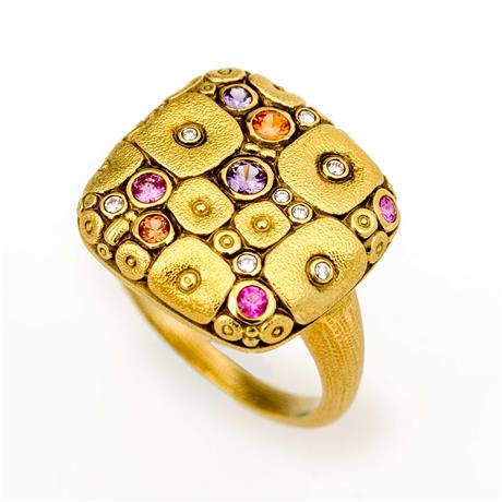 Soft Mosaic Ring with Pink & Orange Sapphire