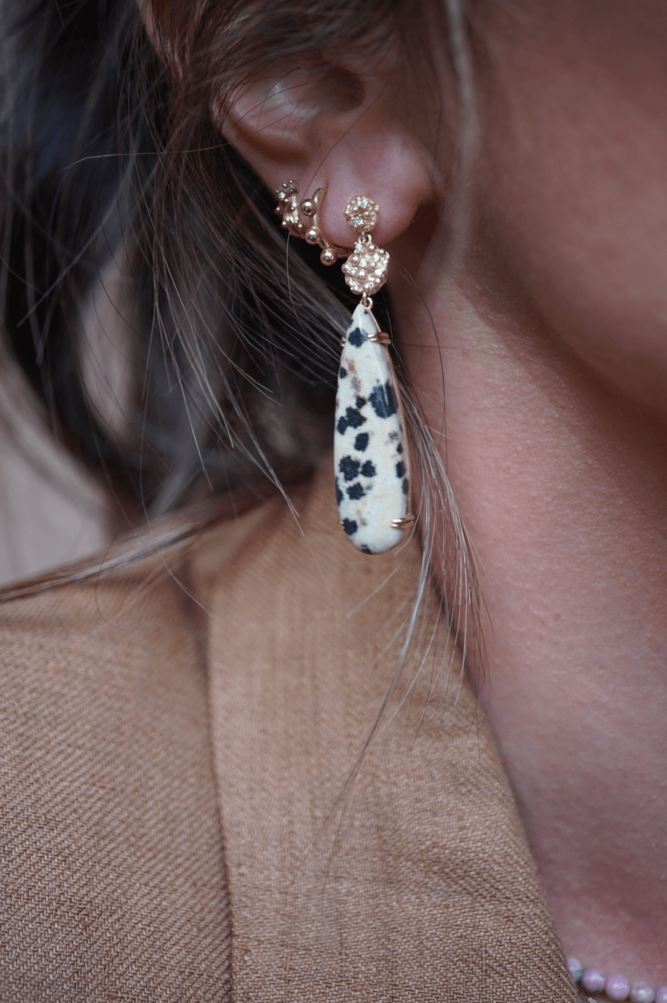 Diamond Rain Earrings with Dalmatian Jasper