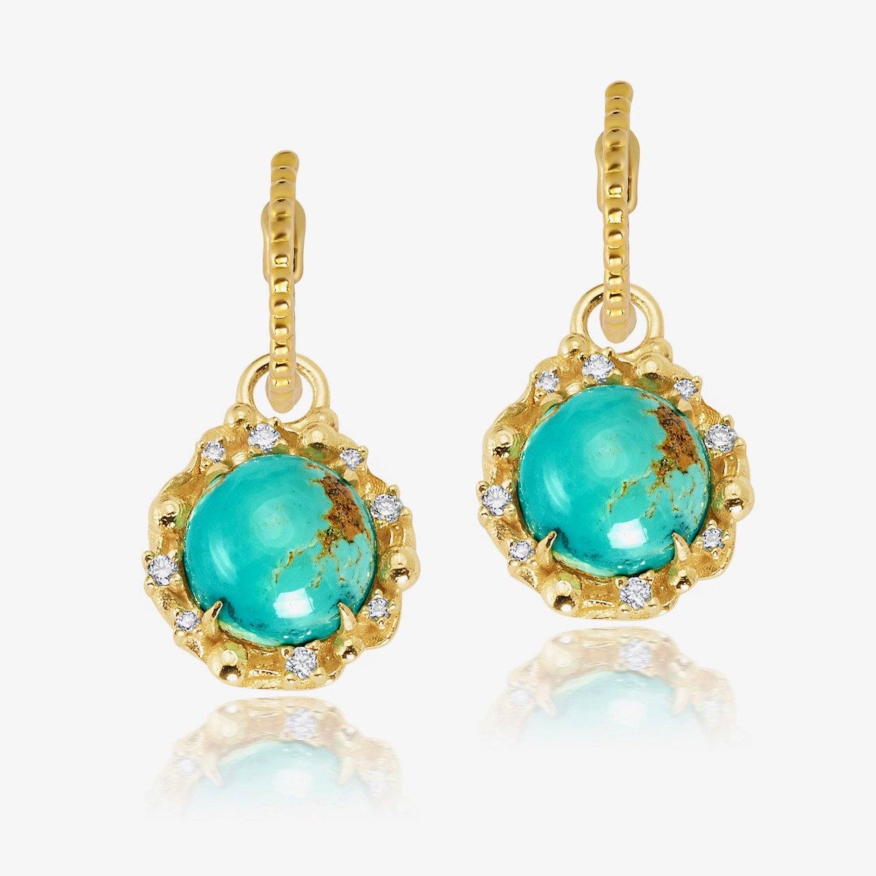 Round Diamond Turquoise Earrings