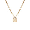 Small Family Minimal Block Lock Pendant with 2 White Diamonds