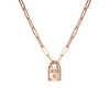 Large Family Minimal Block Lock Pendant with 2 White Diamonds