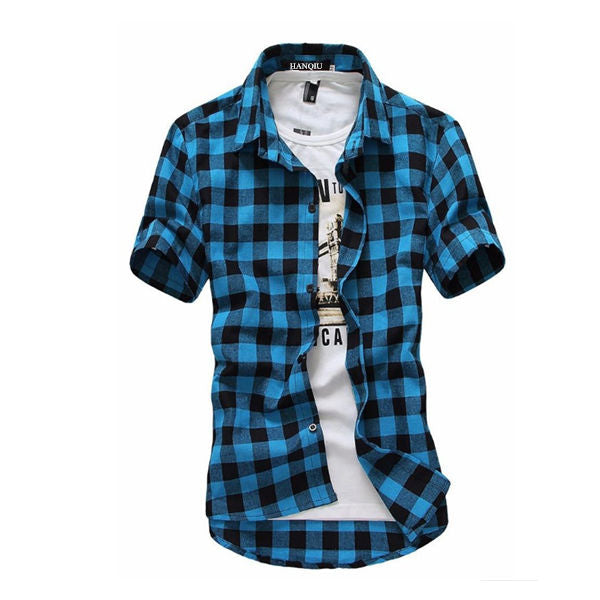 Red And Black Plaid Fashion Mens Checkered Short Sleeve Shirt — GoBliss