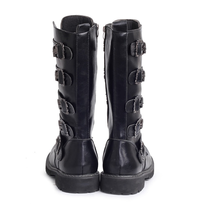 black combat boots with buckles