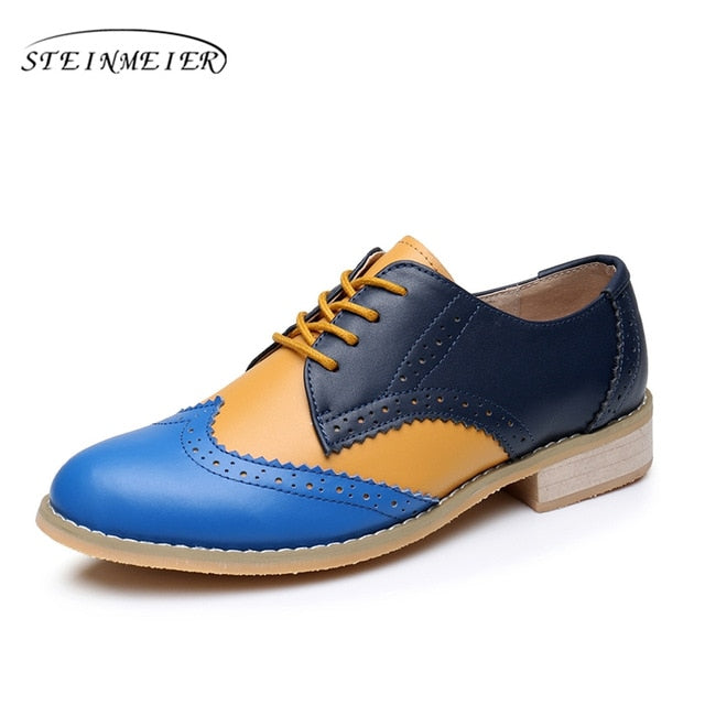 Women genuine leather casual handmade oxford shoes vintage flats shoes