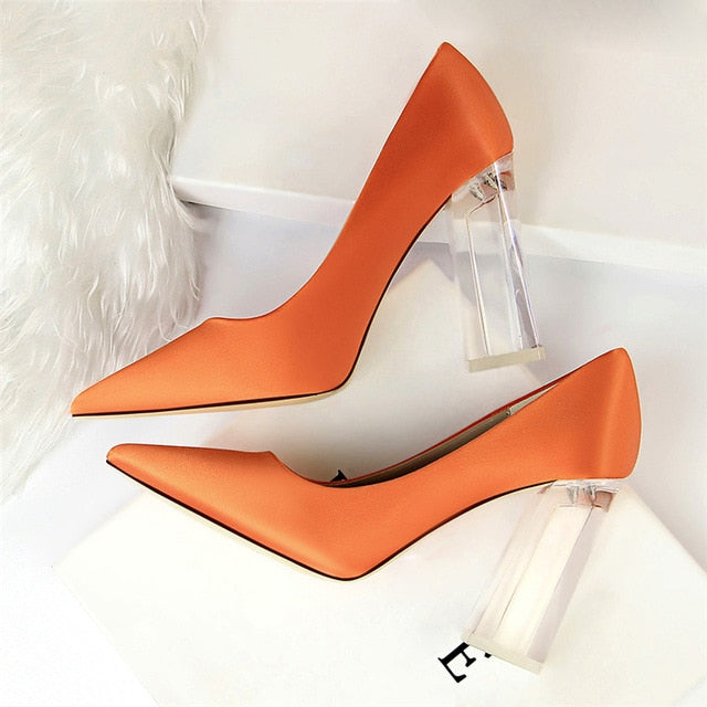 orange satin shoes