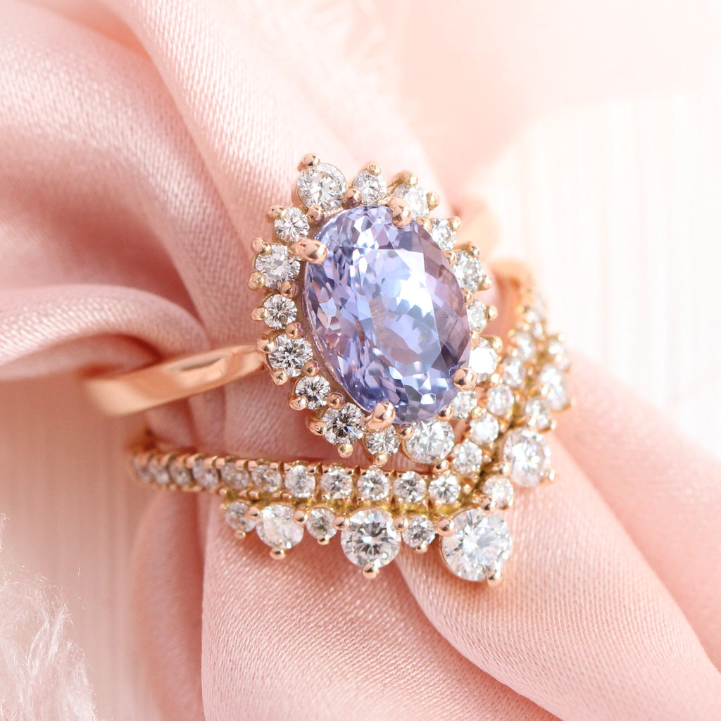 One of a kind purple sapphire diamond ring stack rose gold by la more design jewelry