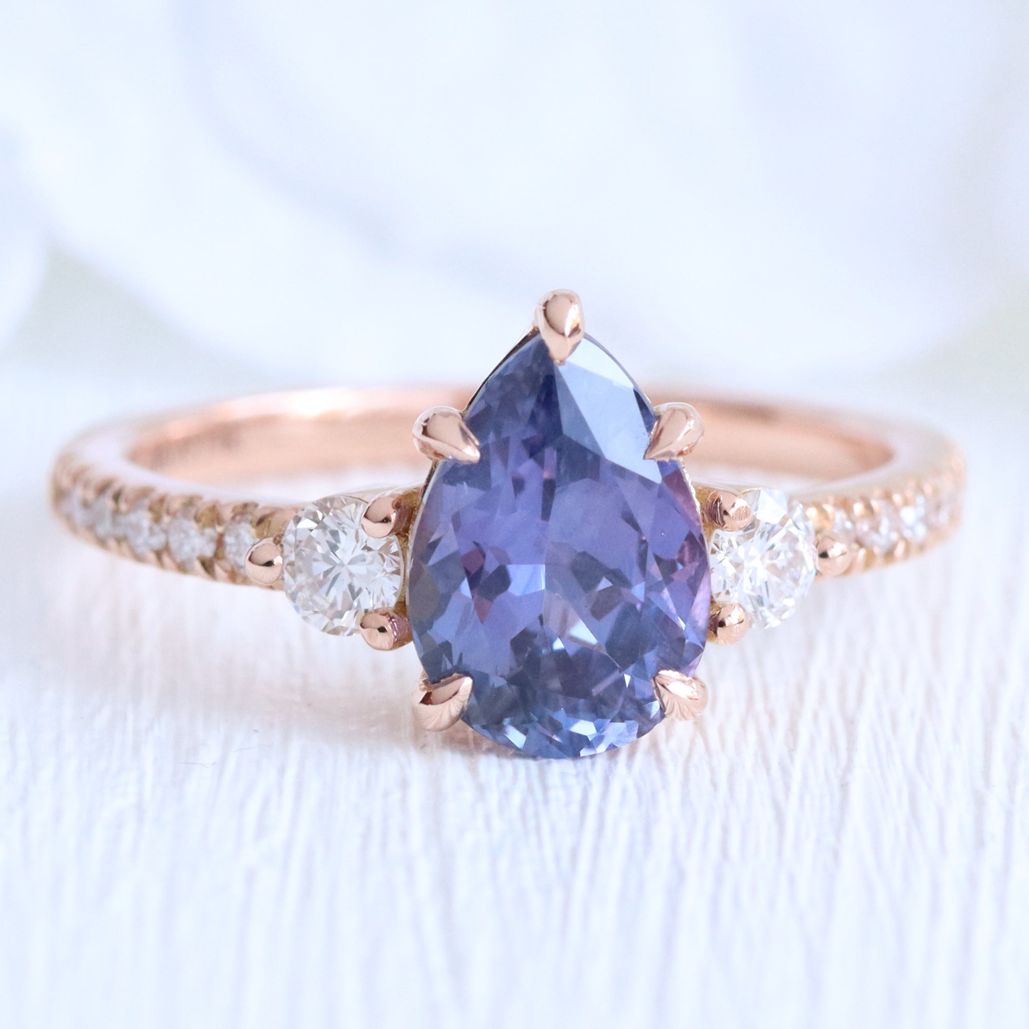 Large Purple Sapphire Engagement Ring Rose Gold 3 Stone Diamond Ring ...