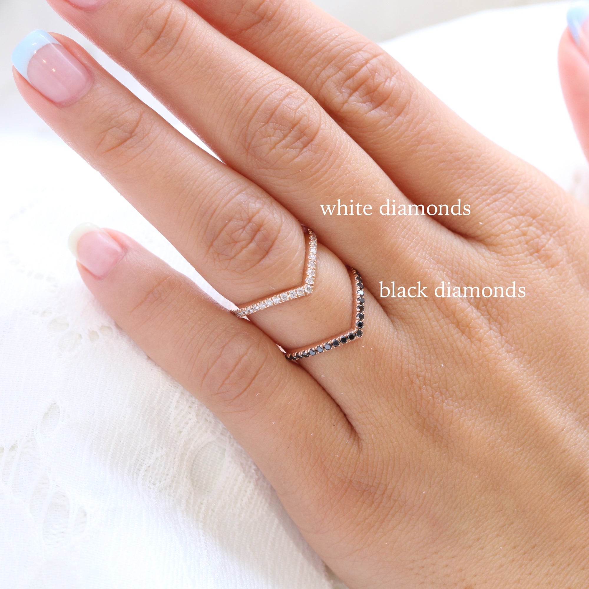 Chevron Diamond Wedding Ring White Gold Curved V Shaped Wedding Band
