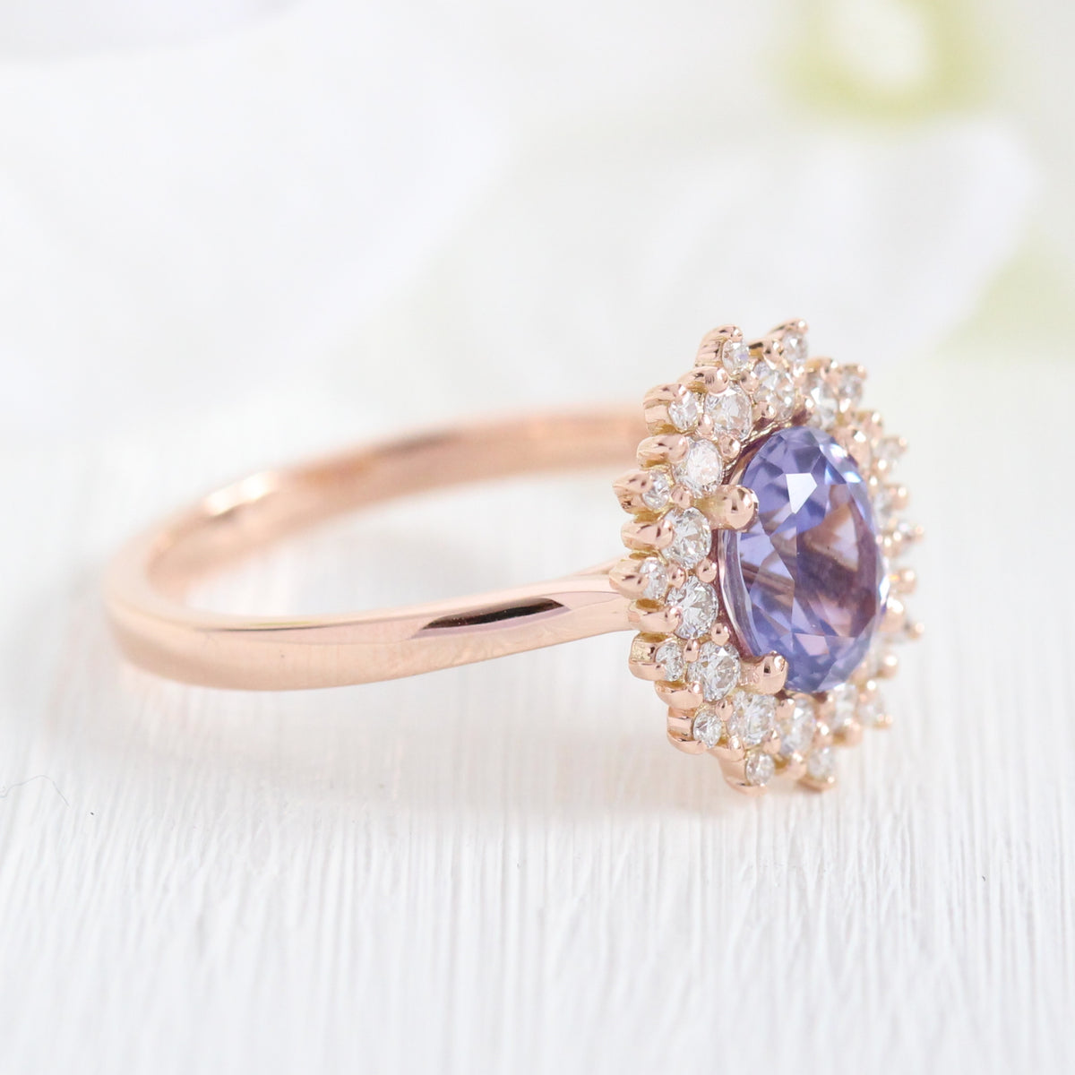 Purple Sapphire Engagement Ring Rose Gold Double Halo Diamond Ring | La ...